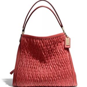 COACH Madison Phoebe Shoulder
Bag in Gathered Twist Leather, Vermilion